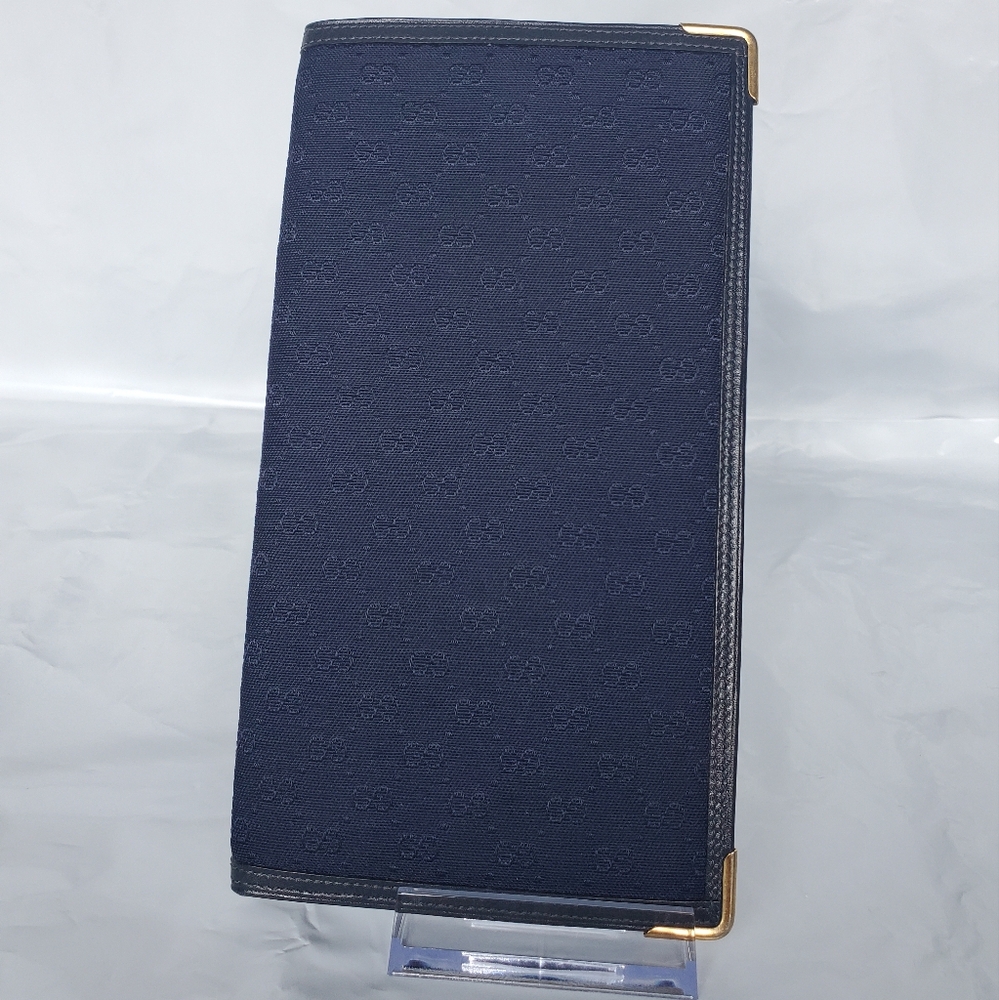 Gucci GG Navy Blue Monogram Bi-fold Long Wallet